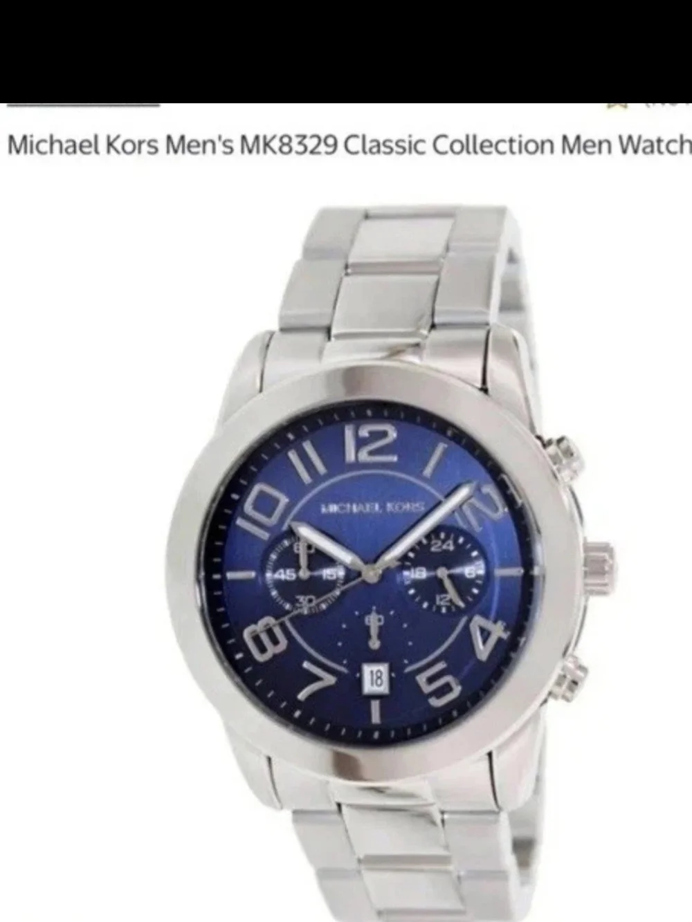 Michael Kors Men's Silver Watch with Blue Dial MK8329